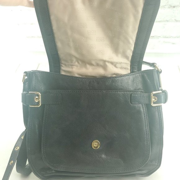 Michael Kors Womens Navy Leather Flap Front Inner Pockets Satchel Handbag Purse - Picture 3 of 15